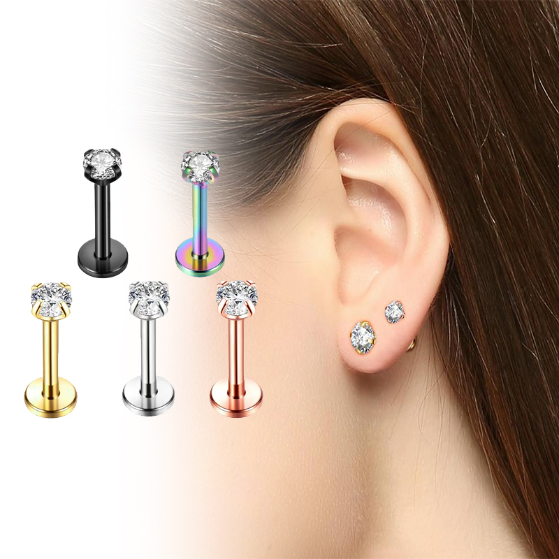 Body Jewelry Cartilage Earrings - Серьги-гвоздики из титана 16G с внутренней