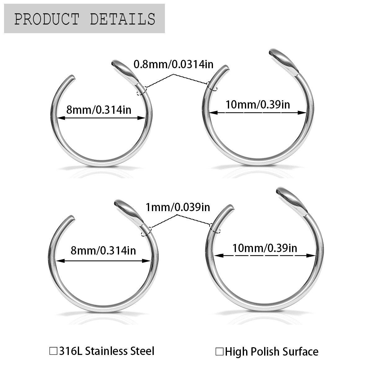 2 шт. кольца для носа из нержа – обзор и цена Body Jewelry Metal Types