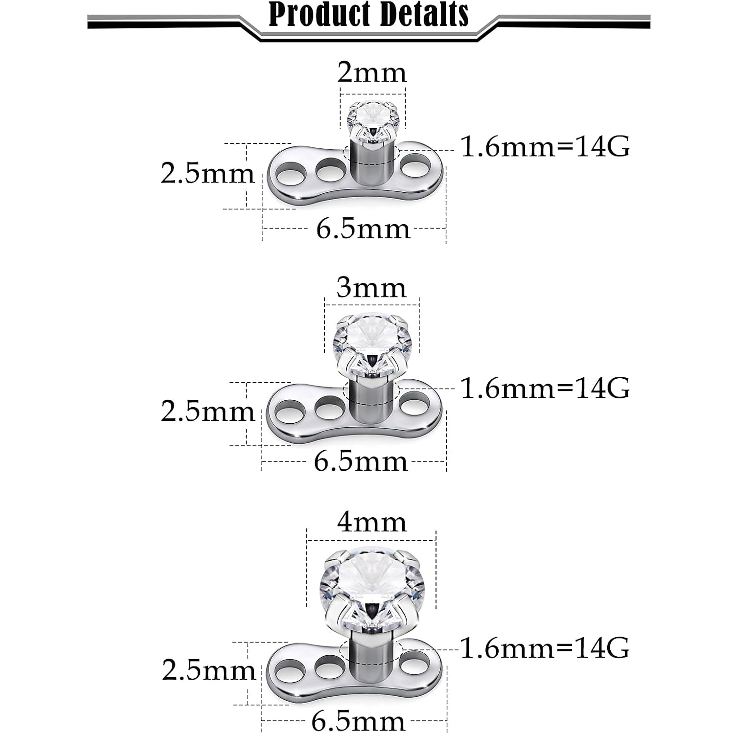 14G G23 титановые кожные пирси – обзор и цена Body Jewelry Implant Grade