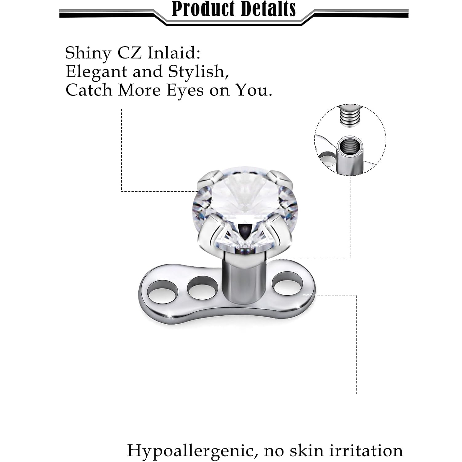 14G G23 титановые кожные пирси – обзор и цена Body Jewelry Implant Grade
